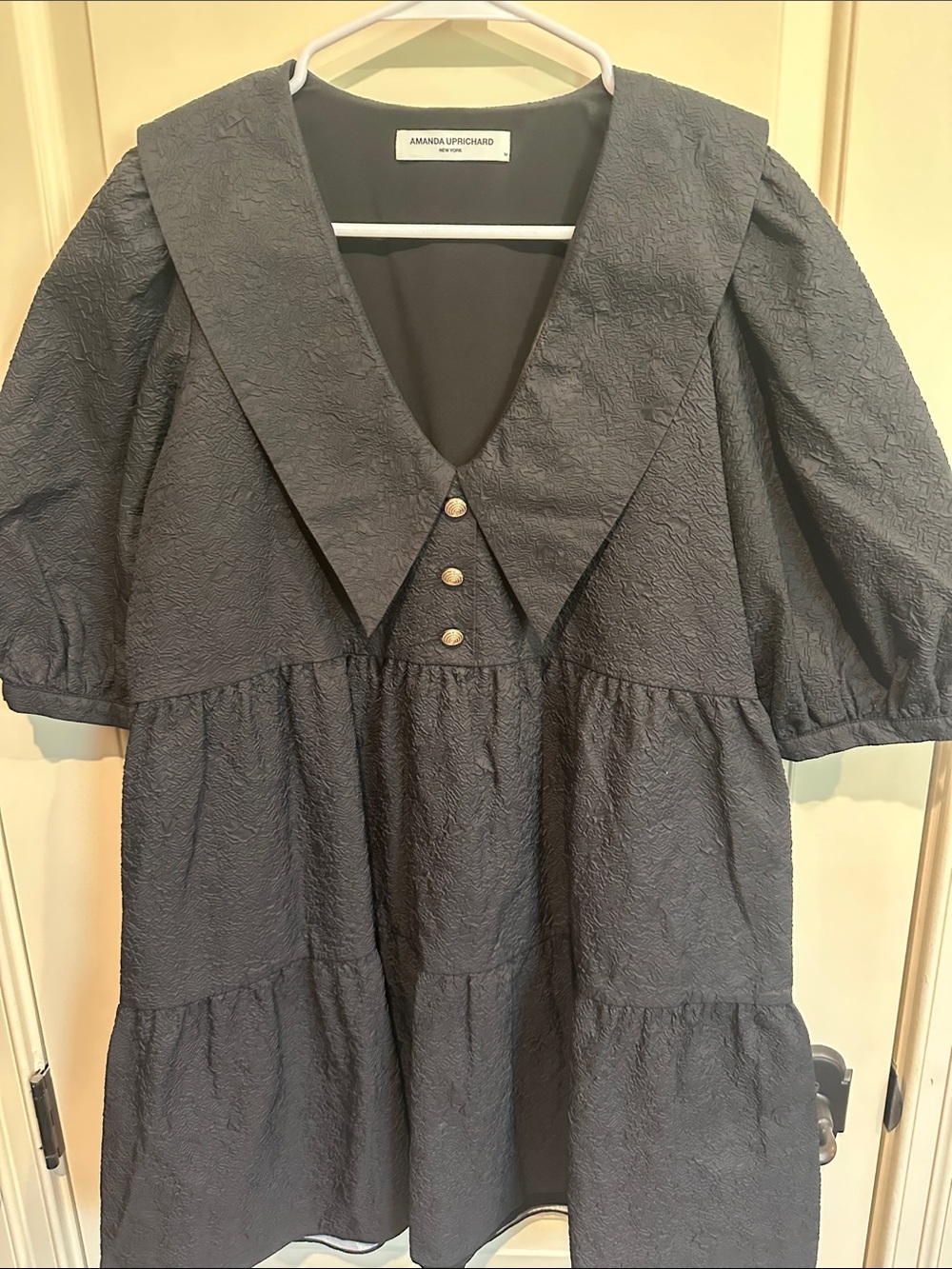 Amanda Uprichard Navy Textured Kids Dress with Sailor Collar